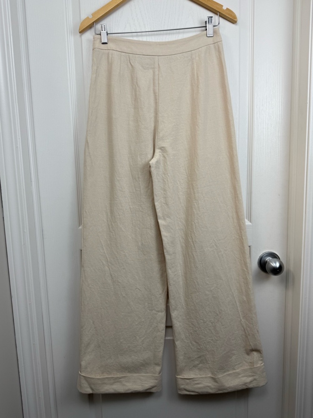 Oak + Fort Wide Leg Cuffed Trouser Pants Size 8 Cream - Picture 3 of 7